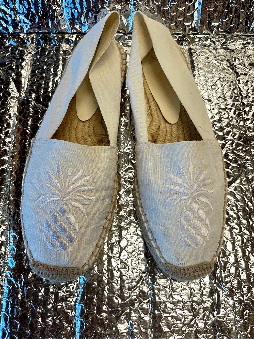 Embroidered Espadrille Flats in White